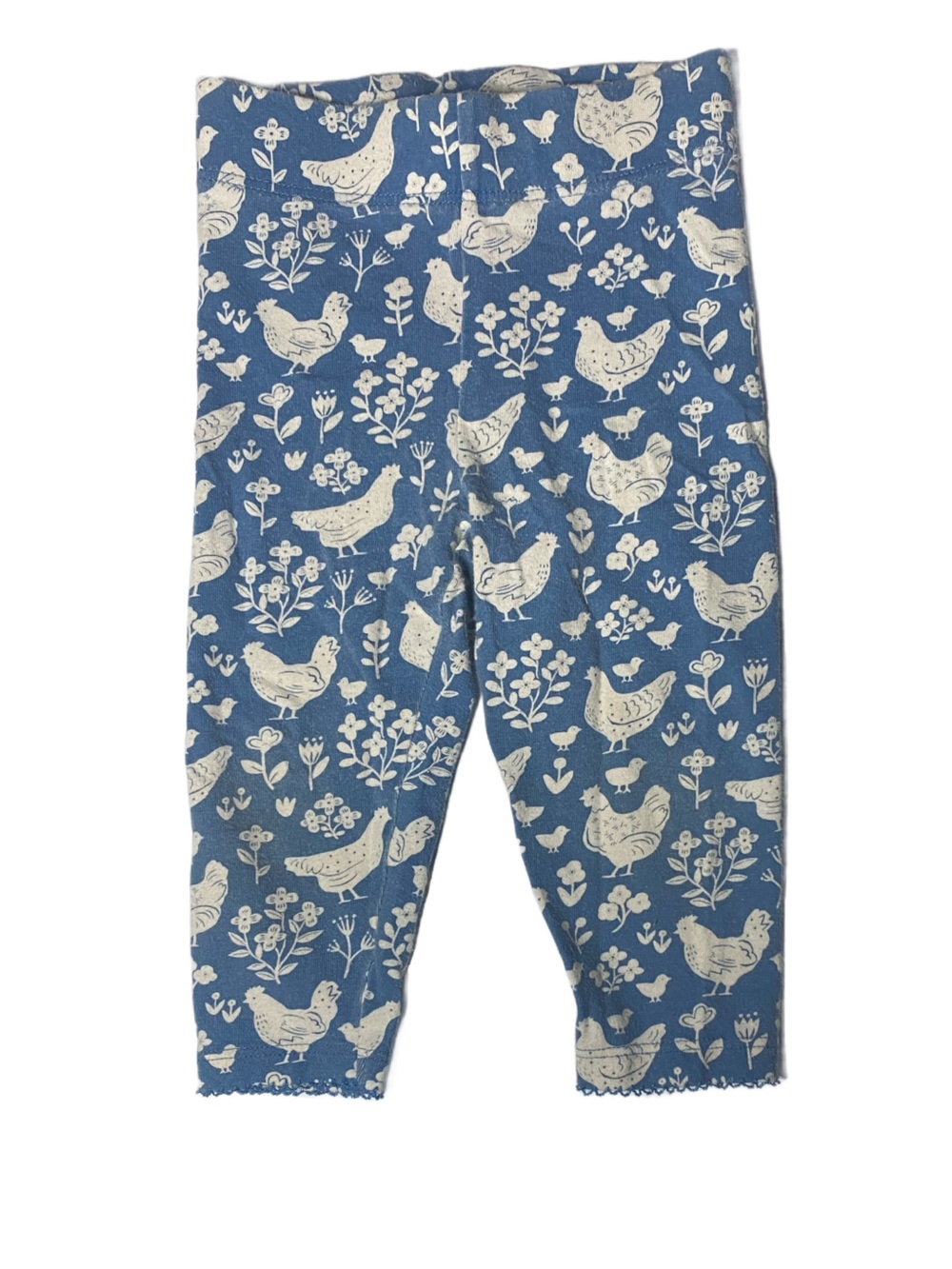 Baby Boden Blue Chicken Print Leggings Size 6-12 Months